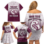 Personalized Manly Warringah Sea Eagles Family Matching Off Shoulder Short Dress and Hawaiian Shirt Easter Mascot - Colorful Eggs Cartoon Style