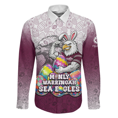 Personalized Manly Warringah Sea Eagles Family Matching Off Shoulder Short Dress and Hawaiian Shirt Easter Mascot - Colorful Eggs Cartoon Style