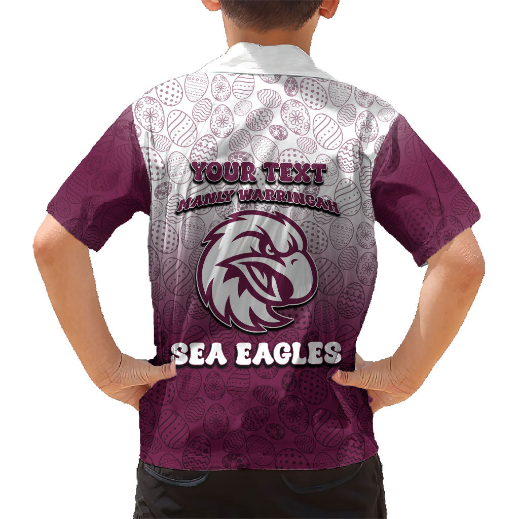 Personalized Manly Warringah Sea Eagles Family Matching Short Sleeve Bodycon Dress and Hawaiian Shirt Easter Mascot - Colorful Eggs Cartoon Style