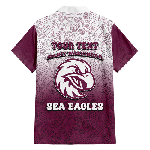 Personalized Manly Warringah Sea Eagles Family Matching Short Sleeve Bodycon Dress and Hawaiian Shirt Easter Mascot - Colorful Eggs Cartoon Style