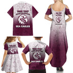 Personalized Manly Warringah Sea Eagles Family Matching Summer Maxi Dress and Hawaiian Shirt Easter Mascot - Colorful Eggs Cartoon Style