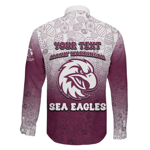 Personalized Manly Warringah Sea Eagles Family Matching Summer Maxi Dress and Hawaiian Shirt Easter Mascot - Colorful Eggs Cartoon Style
