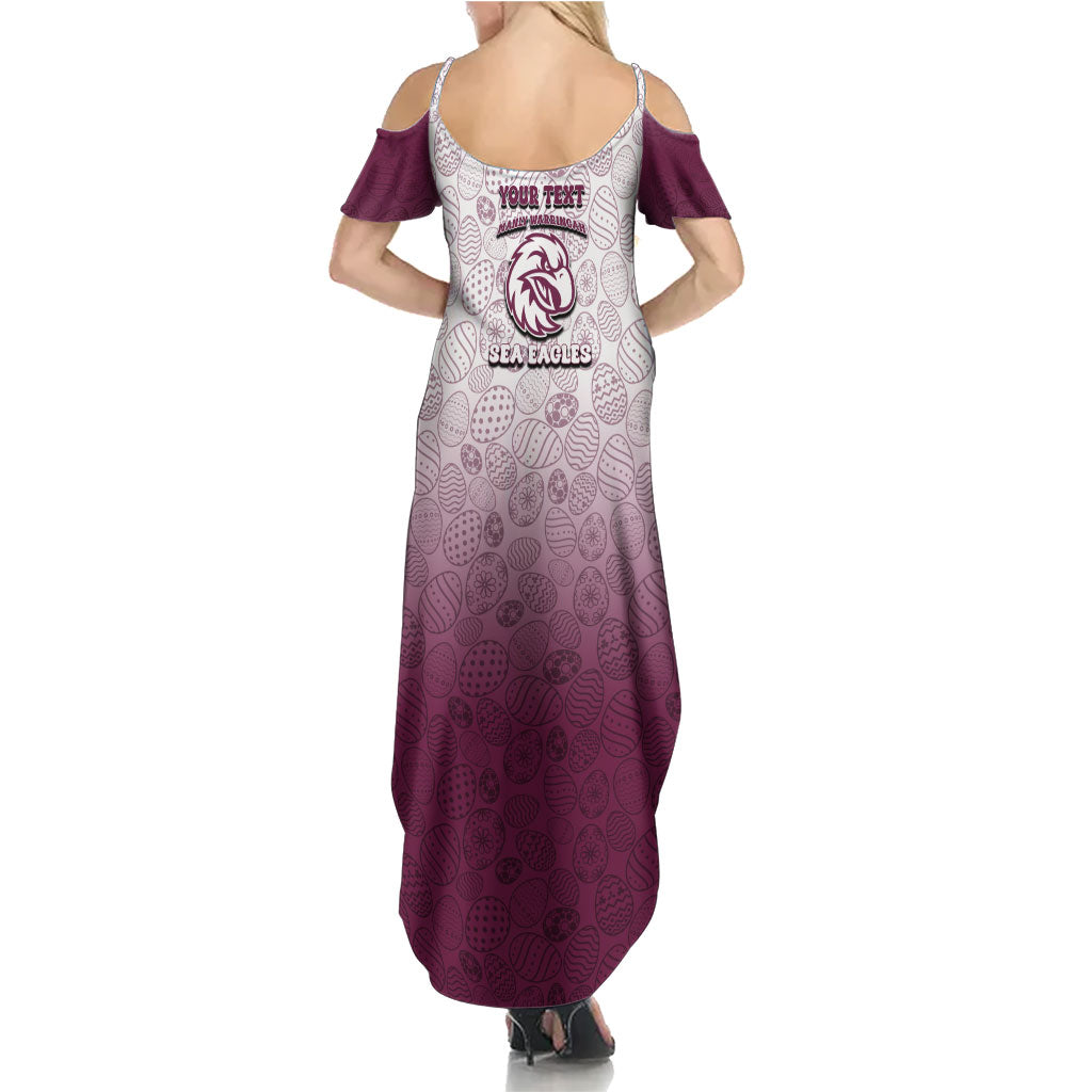 Personalized Manly Warringah Sea Eagles Family Matching Summer Maxi Dress and Hawaiian Shirt Easter Mascot - Colorful Eggs Cartoon Style