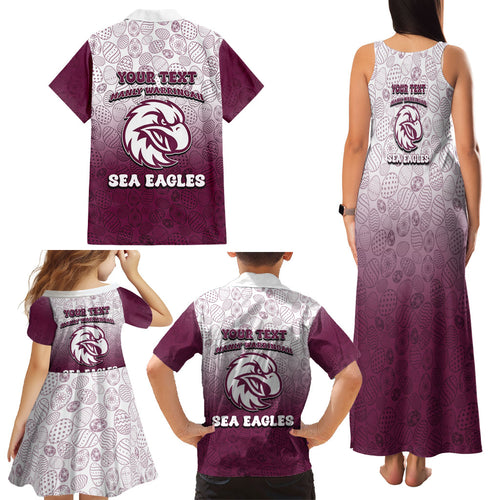 Personalized Manly Warringah Sea Eagles Family Matching Tank Maxi Dress and Hawaiian Shirt Easter Mascot - Colorful Eggs Cartoon Style