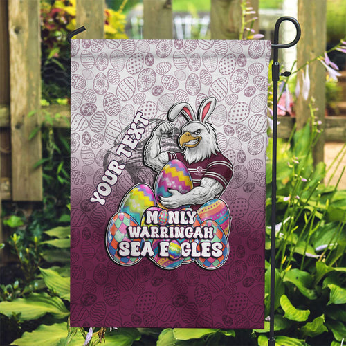 Personalized Manly Warringah Sea Eagles Garden Flag Easter Mascot - Colorful Eggs Cartoon Style