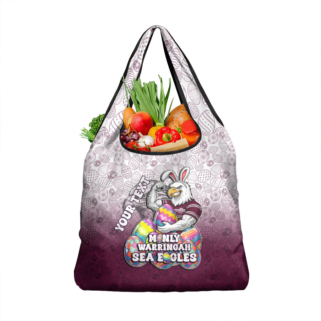 Personalized Manly Warringah Sea Eagles Grocery Bag Easter Mascot - Colorful Eggs Cartoon Style