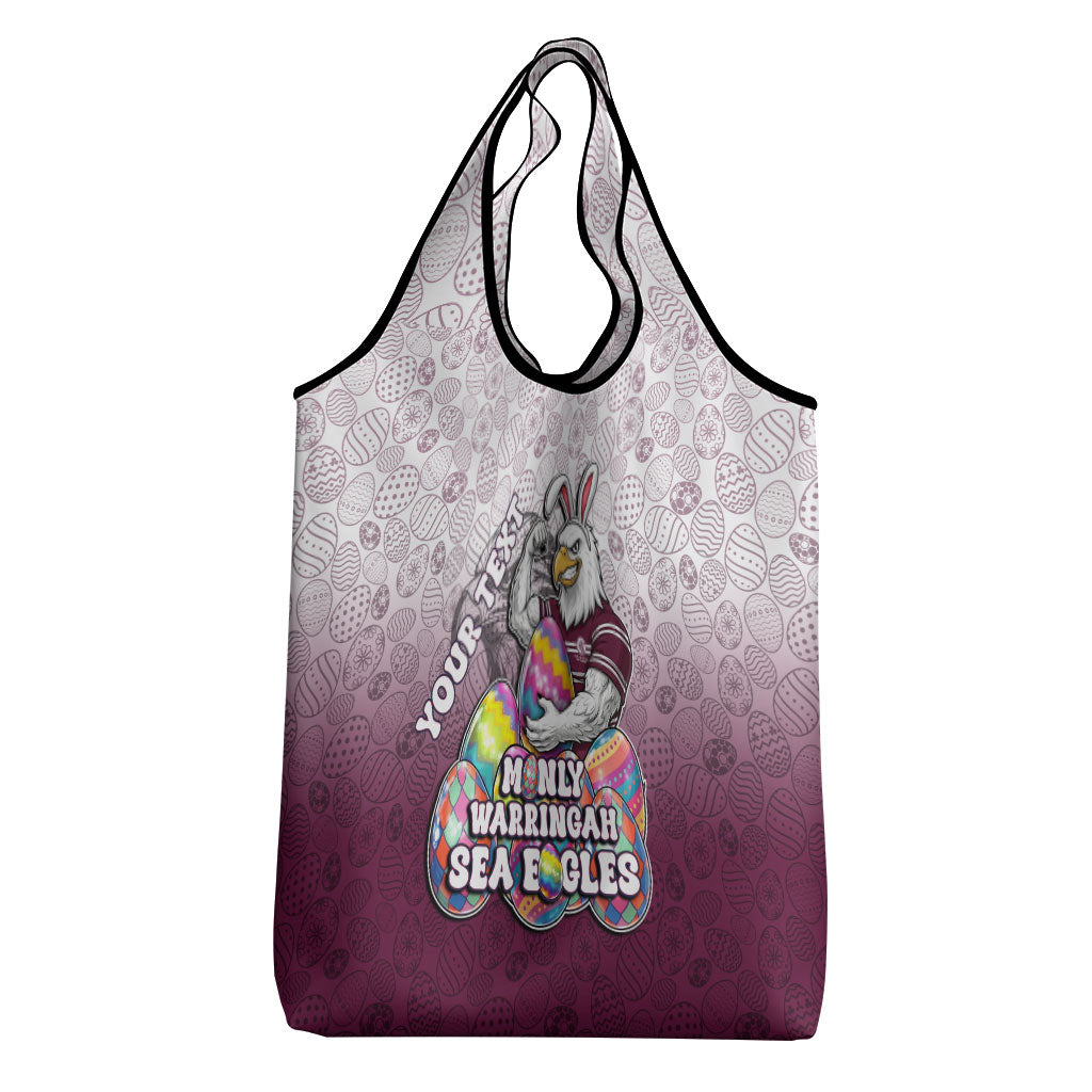 Personalized Manly Warringah Sea Eagles Grocery Bag Easter Mascot - Colorful Eggs Cartoon Style