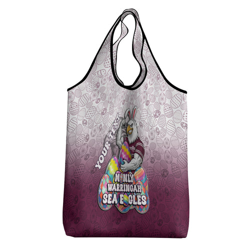 Personalized Manly Warringah Sea Eagles Grocery Bag Easter Mascot - Colorful Eggs Cartoon Style
