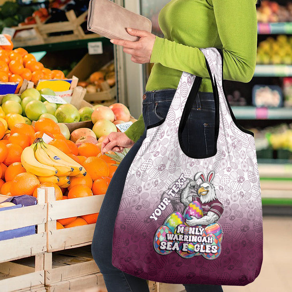 Personalized Manly Warringah Sea Eagles Grocery Bag Easter Mascot - Colorful Eggs Cartoon Style
