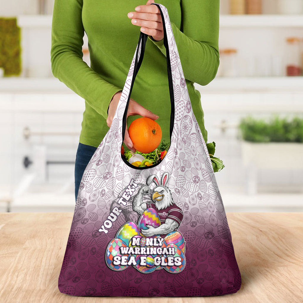 Personalized Manly Warringah Sea Eagles Grocery Bag Easter Mascot - Colorful Eggs Cartoon Style