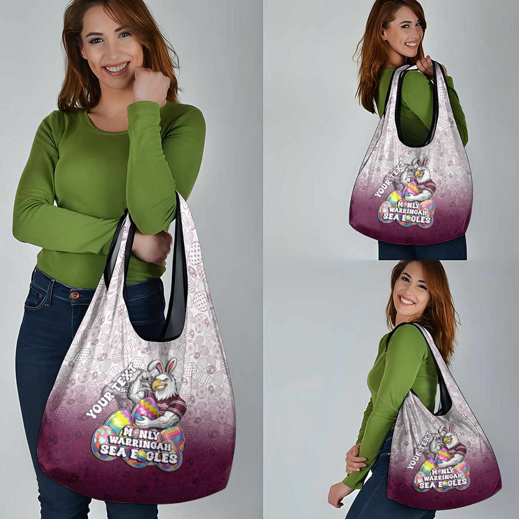 Personalized Manly Warringah Sea Eagles Grocery Bag Easter Mascot - Colorful Eggs Cartoon Style