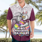 Personalized Manly Warringah Sea Eagles Hawaiian Shirt Easter Mascot - Colorful Eggs Cartoon Style