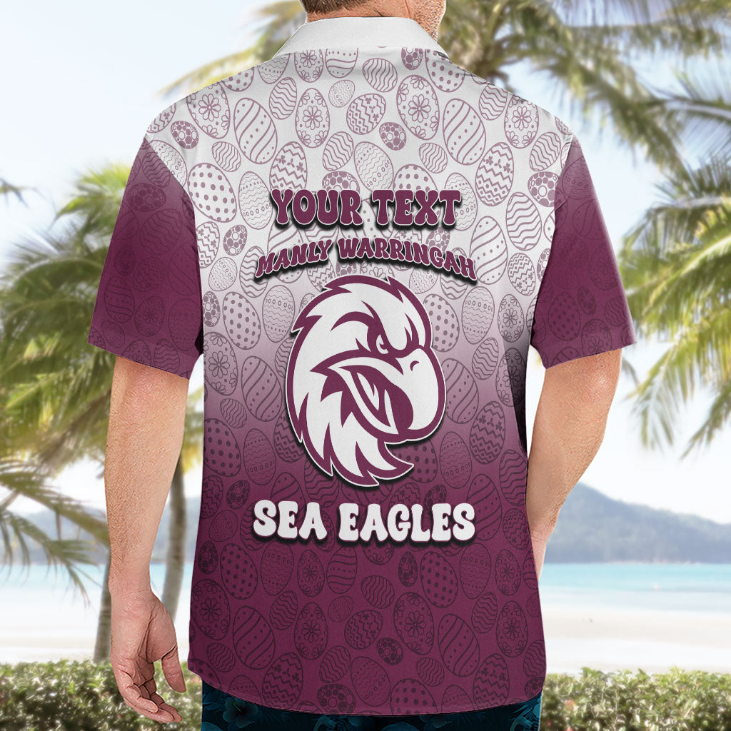 Personalized Manly Warringah Sea Eagles Hawaiian Shirt Easter Mascot - Colorful Eggs Cartoon Style