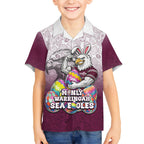 Personalized Manly Warringah Sea Eagles Hawaiian Shirt Easter Mascot - Colorful Eggs Cartoon Style