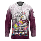 Personalized Manly Warringah Sea Eagles Hockey Jersey Easter Mascot - Colorful Eggs Cartoon Style