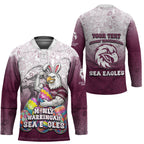 Personalized Manly Warringah Sea Eagles Hockey Jersey Easter Mascot - Colorful Eggs Cartoon Style