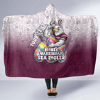 Personalized Manly Warringah Sea Eagles Hooded Blanket Easter Mascot - Colorful Eggs Cartoon Style