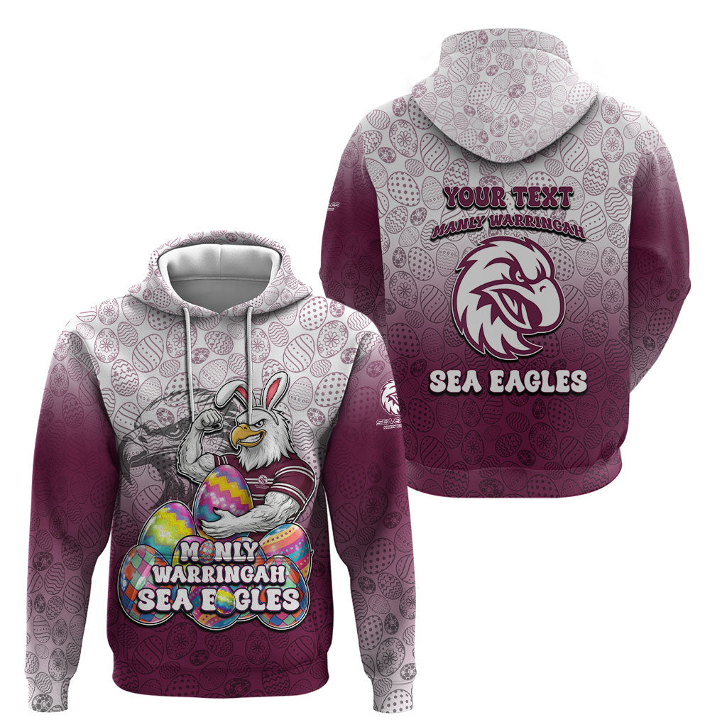Personalized Manly Warringah Sea Eagles Hoodie Easter Mascot - Colorful Eggs Cartoon Style