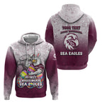 Personalized Manly Warringah Sea Eagles Hoodie Easter Mascot - Colorful Eggs Cartoon Style