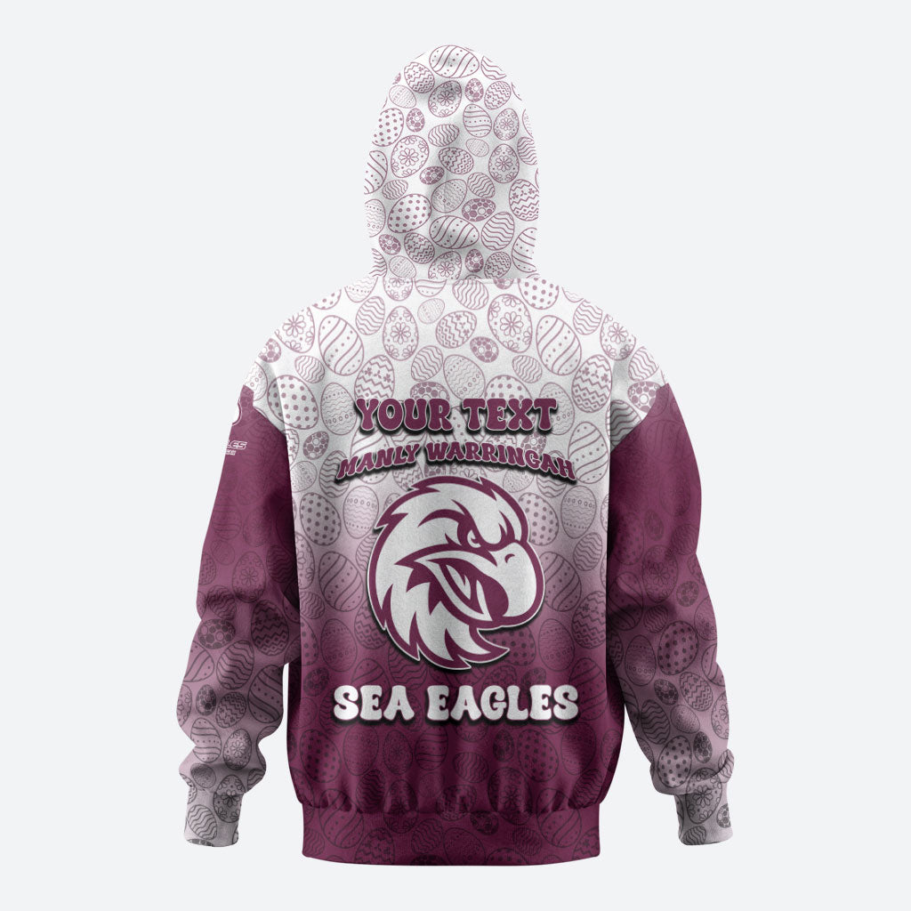 Personalized Manly Warringah Sea Eagles Hoodie Easter Mascot - Colorful Eggs Cartoon Style
