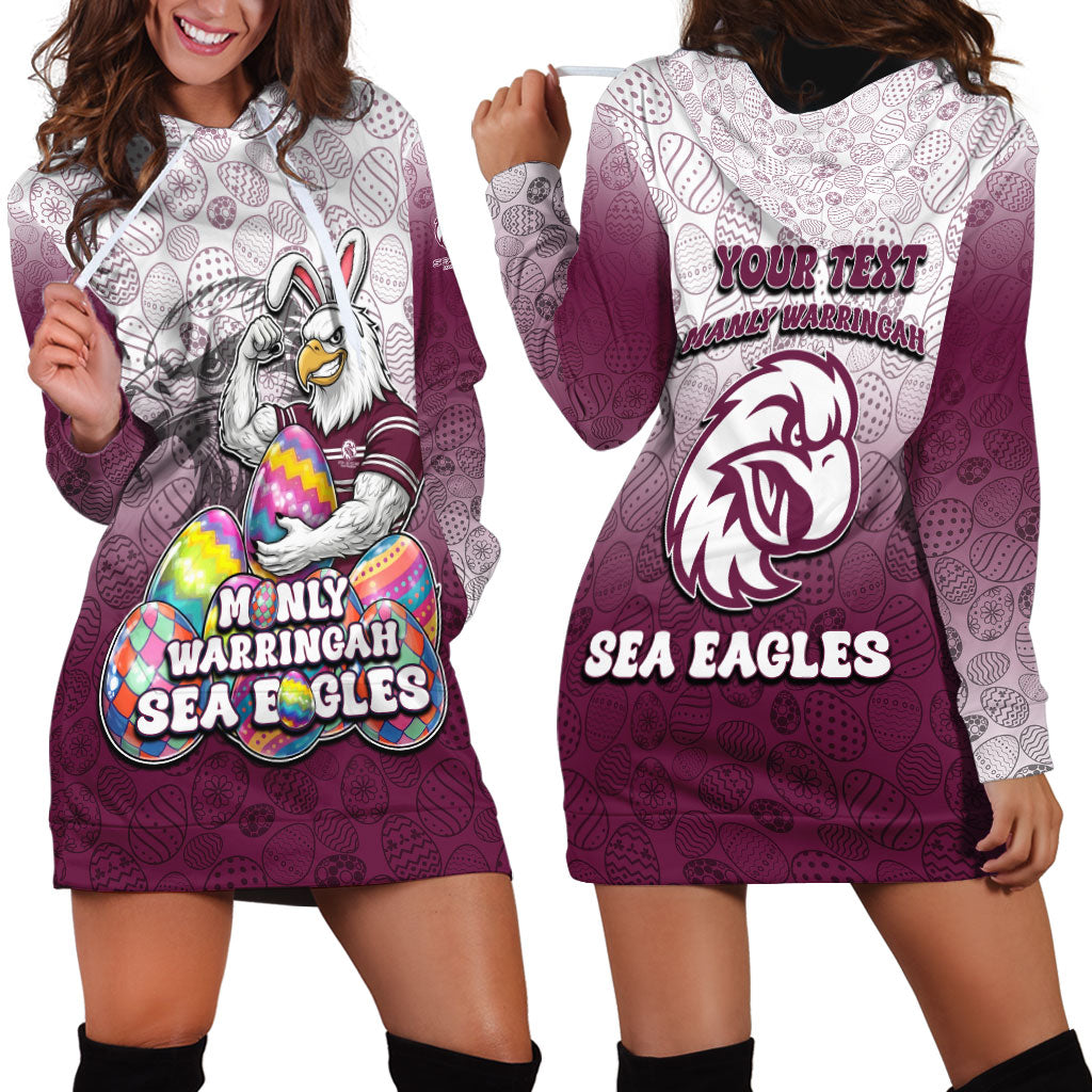 Personalized Manly Warringah Sea Eagles Hoodie Dress Easter Mascot - Colorful Eggs Cartoon Style