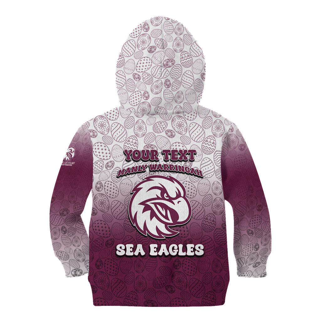 Personalized Manly Warringah Sea Eagles Kid Hoodie Easter Mascot - Colorful Eggs Cartoon Style