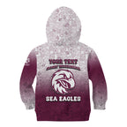 Personalized Manly Warringah Sea Eagles Kid Hoodie Easter Mascot - Colorful Eggs Cartoon Style