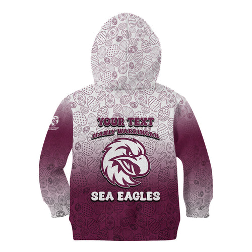 Personalized Manly Warringah Sea Eagles Kid Hoodie Easter Mascot - Colorful Eggs Cartoon Style
