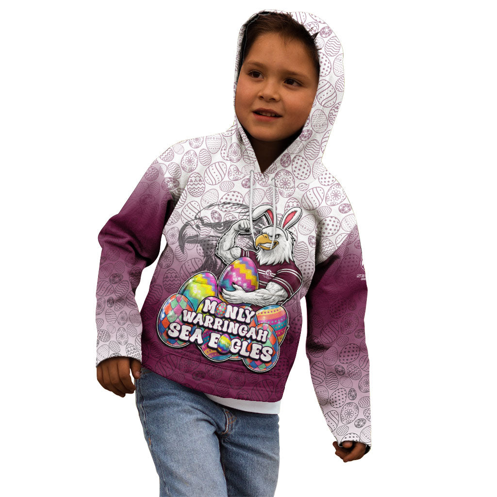 Personalized Manly Warringah Sea Eagles Kid Hoodie Easter Mascot - Colorful Eggs Cartoon Style