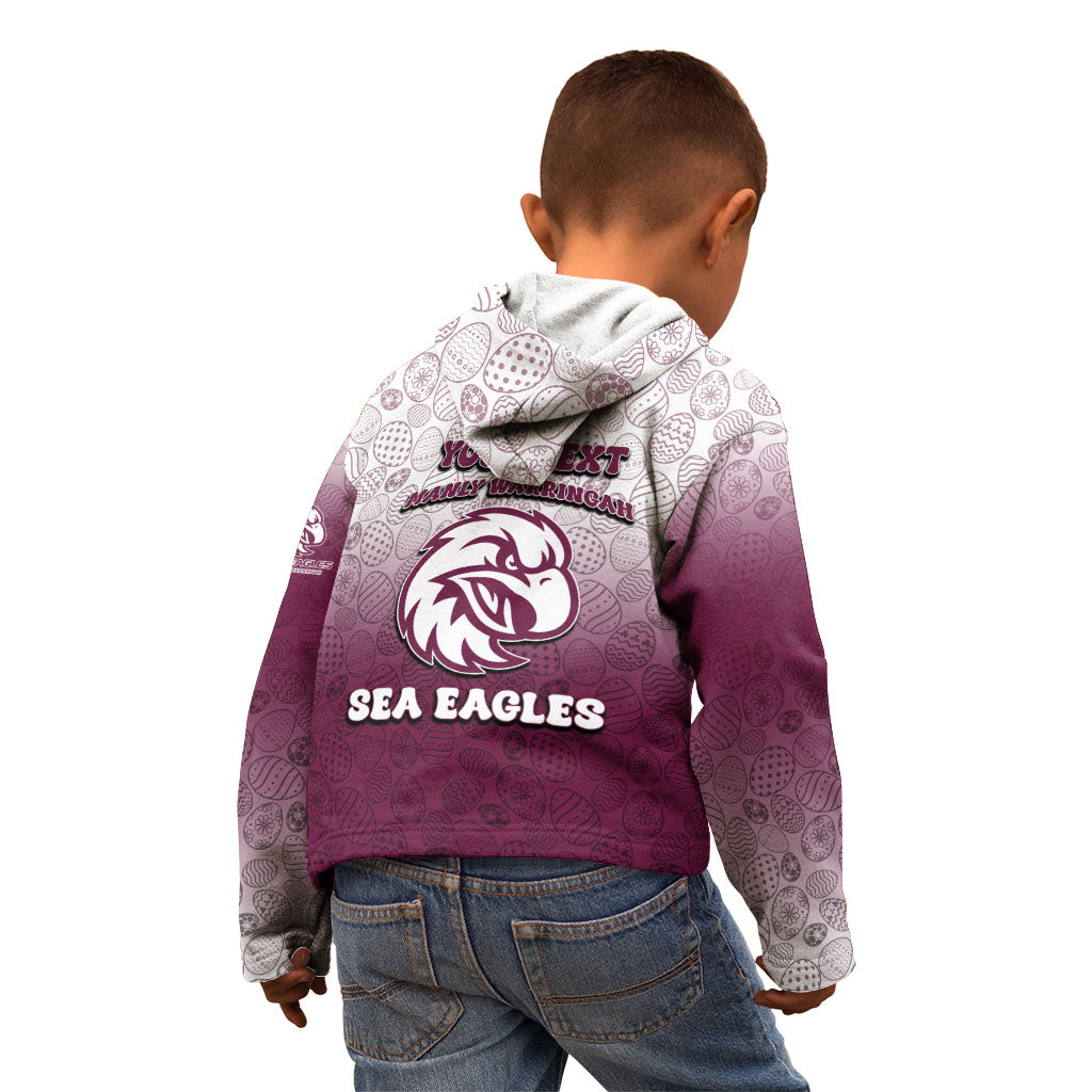 Personalized Manly Warringah Sea Eagles Kid Hoodie Easter Mascot - Colorful Eggs Cartoon Style