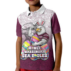 Personalized Manly Warringah Sea Eagles Kid Polo Shirt Easter Mascot - Colorful Eggs Cartoon Style