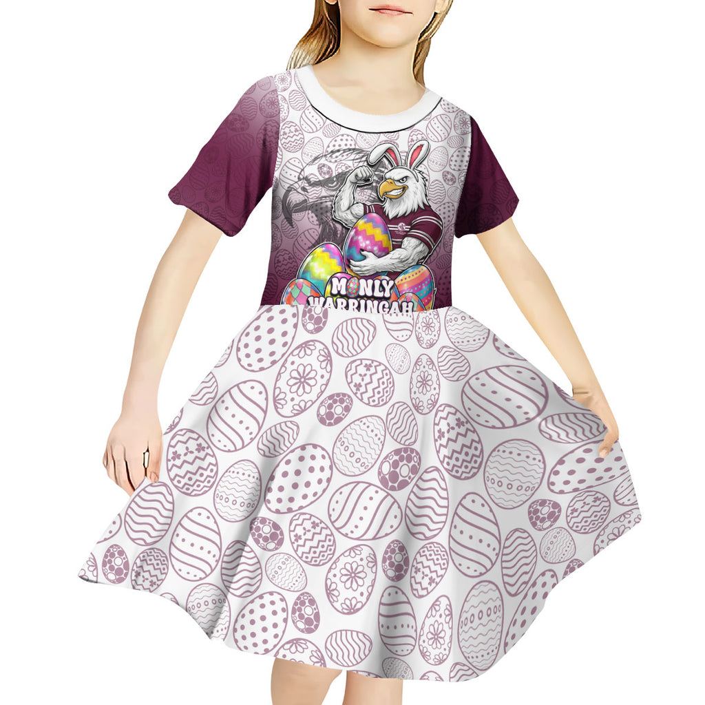 Personalized Manly Warringah Sea Eagles Kid Short Sleeve Dress Easter Mascot - Colorful Eggs Cartoon Style