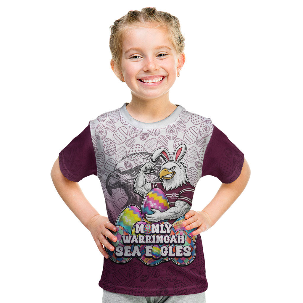 Personalized Manly Warringah Sea Eagles Kid T Shirt Easter Mascot - Colorful Eggs Cartoon Style