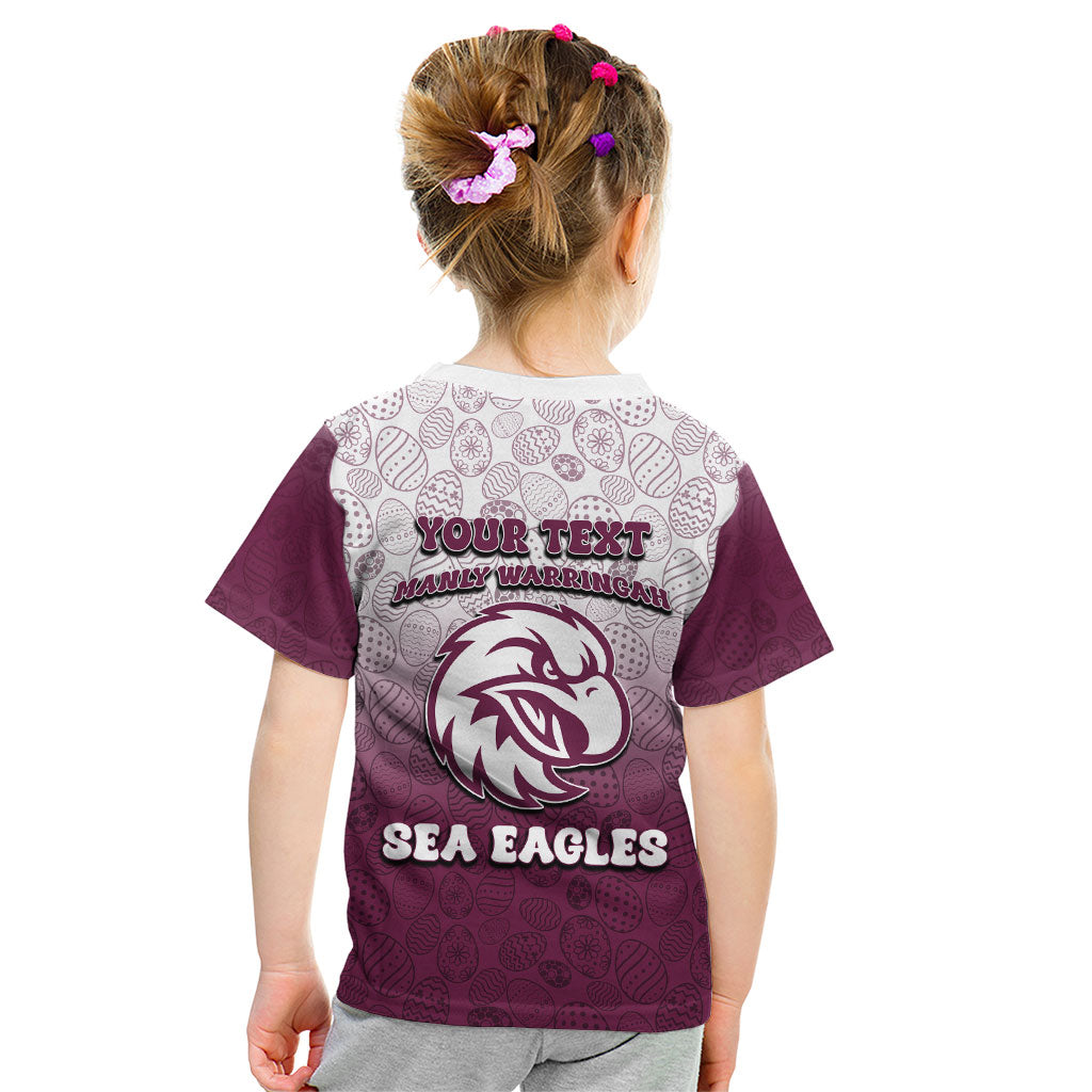 Personalized Manly Warringah Sea Eagles Kid T Shirt Easter Mascot - Colorful Eggs Cartoon Style