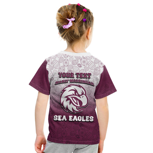 Personalized Manly Warringah Sea Eagles Kid T Shirt Easter Mascot - Colorful Eggs Cartoon Style