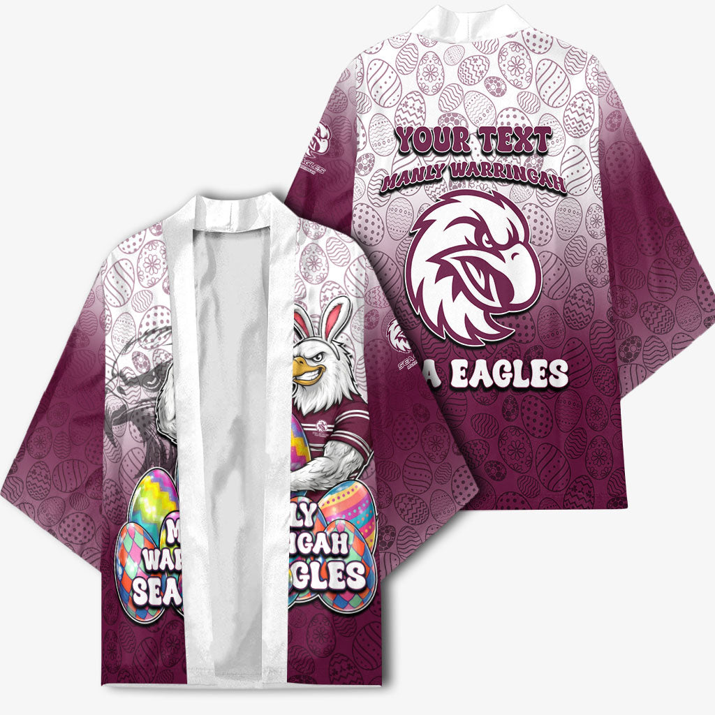 Personalized Manly Warringah Sea Eagles Kimono Easter Mascot - Colorful Eggs Cartoon Style