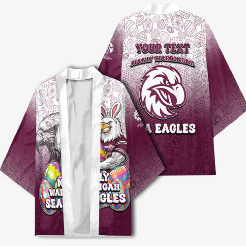 Personalized Manly Warringah Sea Eagles Kimono Easter Mascot - Colorful Eggs Cartoon Style