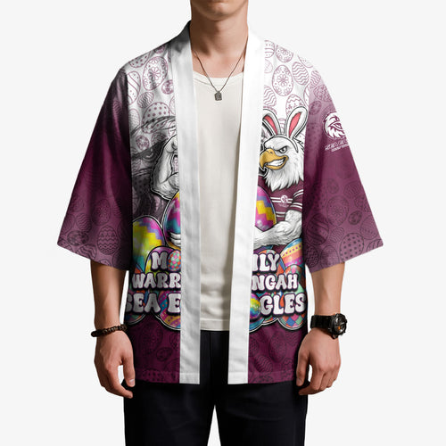Personalized Manly Warringah Sea Eagles Kimono Easter Mascot - Colorful Eggs Cartoon Style