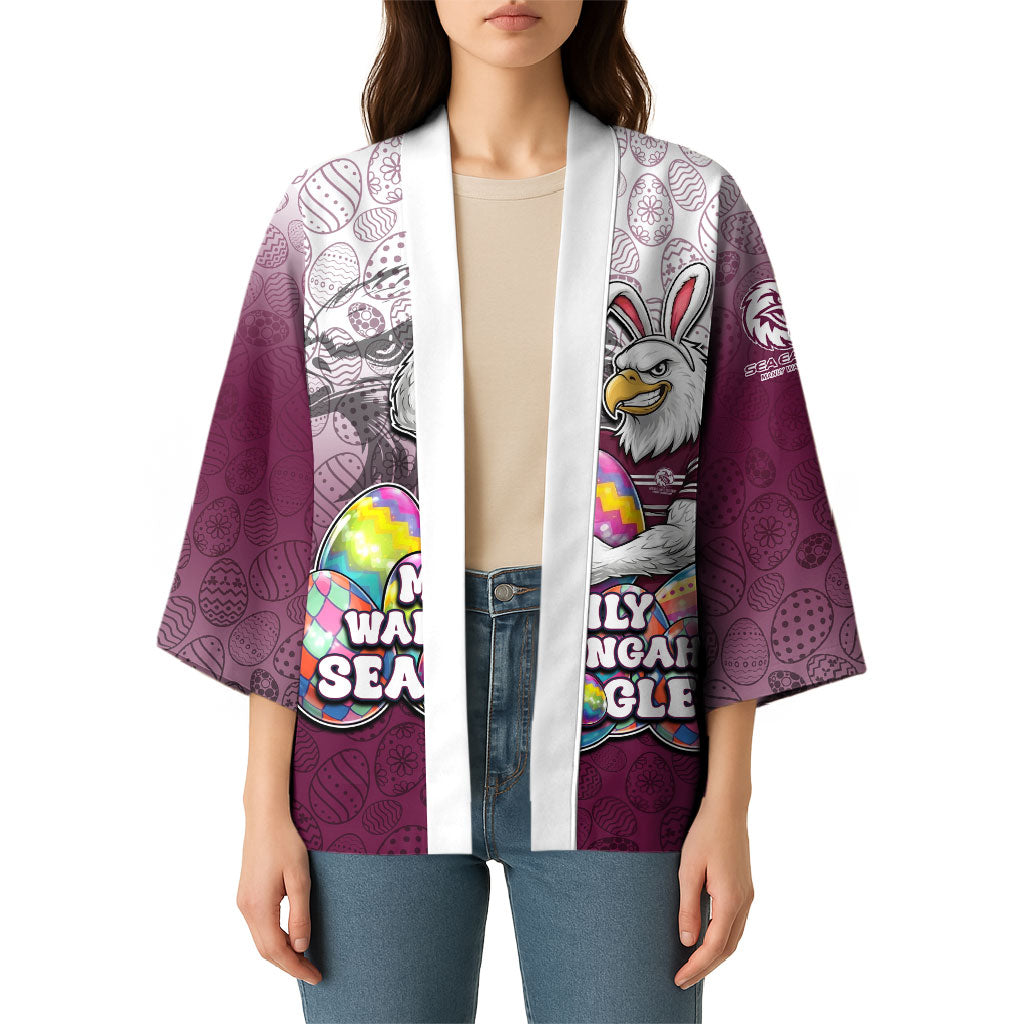 Personalized Manly Warringah Sea Eagles Kimono Easter Mascot - Colorful Eggs Cartoon Style