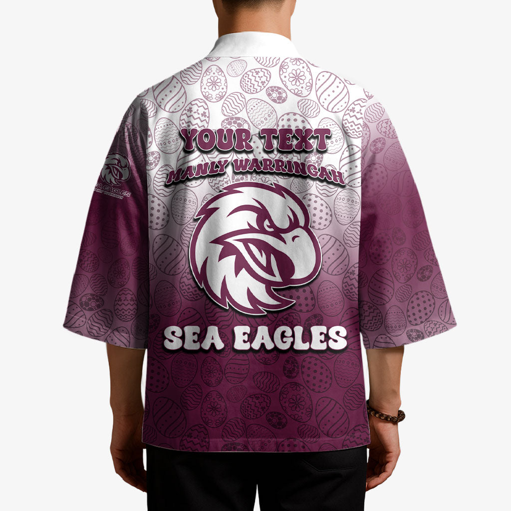 Personalized Manly Warringah Sea Eagles Kimono Easter Mascot - Colorful Eggs Cartoon Style