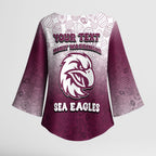 Personalized Manly Warringah Sea Eagles Kimono Sleeve Blouse Easter Mascot - Colorful Eggs Cartoon Style