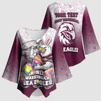 Personalized Manly Warringah Sea Eagles Kimono Sleeve Blouse Easter Mascot - Colorful Eggs Cartoon Style