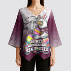 Personalized Manly Warringah Sea Eagles Kimono Sleeve Blouse Easter Mascot - Colorful Eggs Cartoon Style