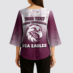 Personalized Manly Warringah Sea Eagles Kimono Sleeve Blouse Easter Mascot - Colorful Eggs Cartoon Style