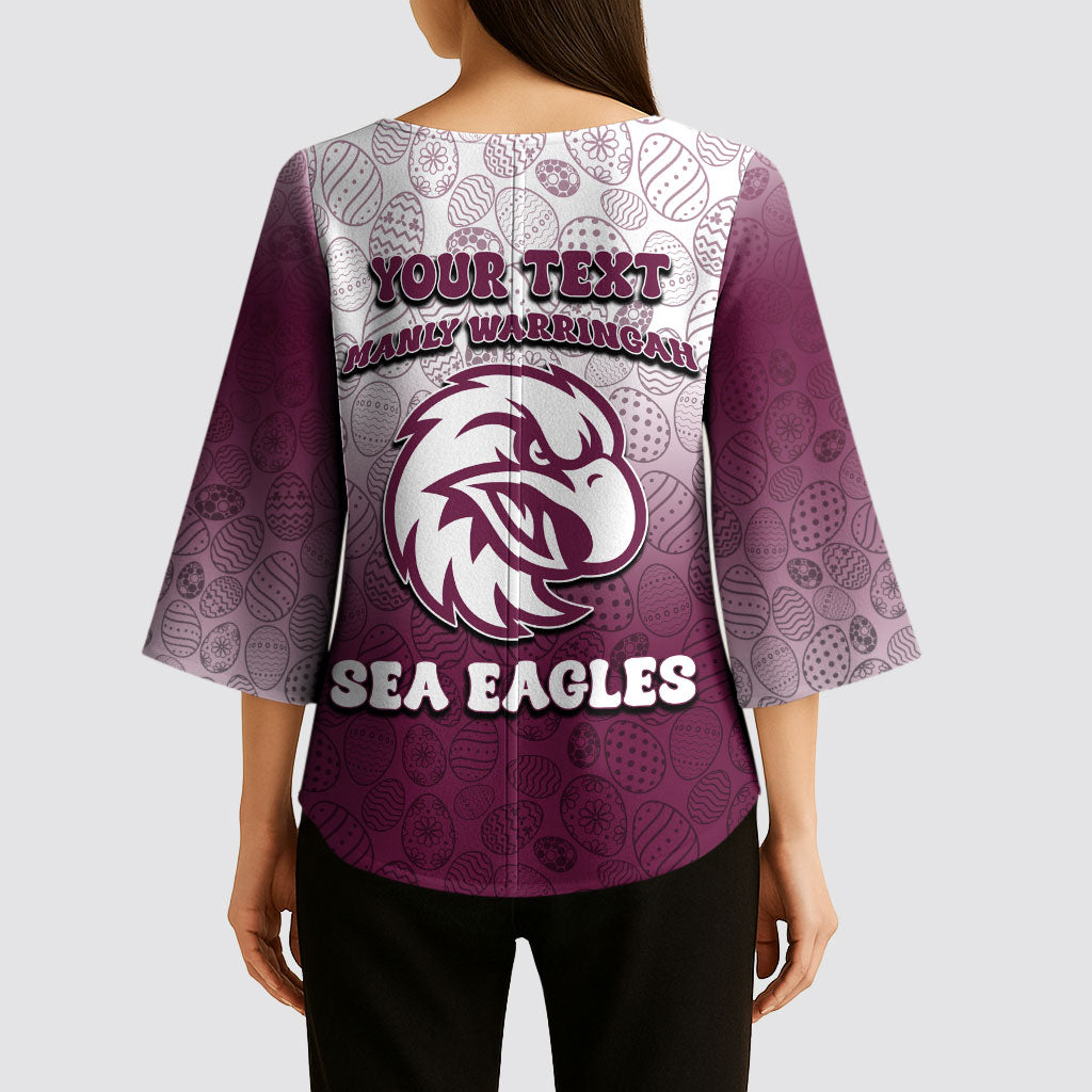 Personalized Manly Warringah Sea Eagles Kimono Sleeve Blouse Easter Mascot - Colorful Eggs Cartoon Style