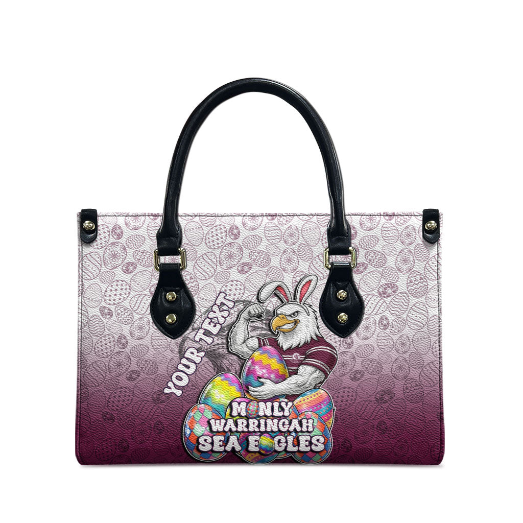 Personalized Manly Warringah Sea Eagles Leather Bag Easter Mascot - Colorful Eggs Cartoon Style