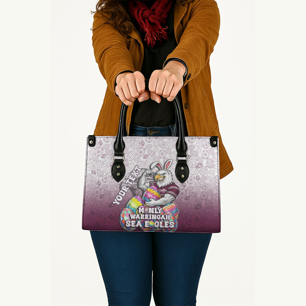 Personalized Manly Warringah Sea Eagles Leather Bag Easter Mascot - Colorful Eggs Cartoon Style
