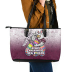 Personalized Manly Warringah Sea Eagles Leather Tote Bag Easter Mascot - Colorful Eggs Cartoon Style