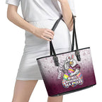 Personalized Manly Warringah Sea Eagles Leather Tote Bag Easter Mascot - Colorful Eggs Cartoon Style