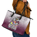 Personalized Manly Warringah Sea Eagles Leather Tote Bag Easter Mascot - Colorful Eggs Cartoon Style